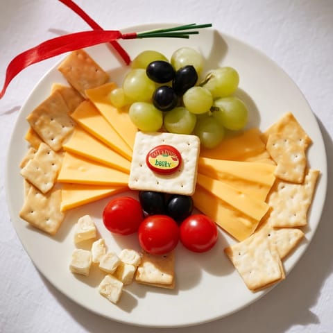 Fresh red pepper and olive details create a festive Graduation Cap Platter appetizer for any celebration.
