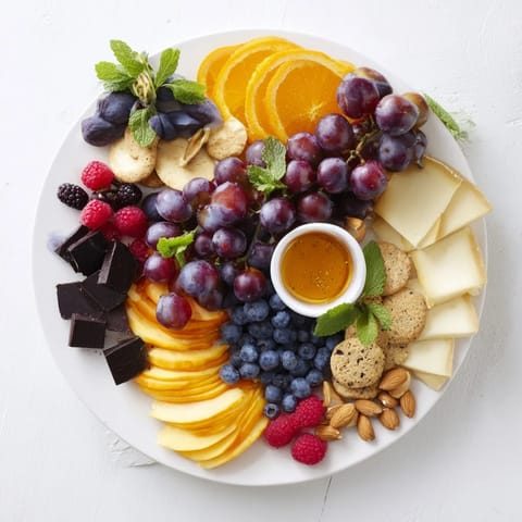 Beautifully arranged Grapes of Fortune board featuring a variety of snacks perfect for New Year's Eve gatherings.