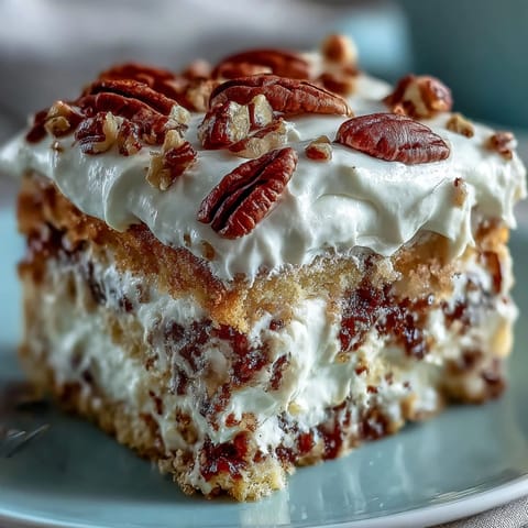 A moist slice of Butter Pecan Tres Leches Cake shows creamy milk soak, fluffy cream, and caramelized pecans ready to serve.