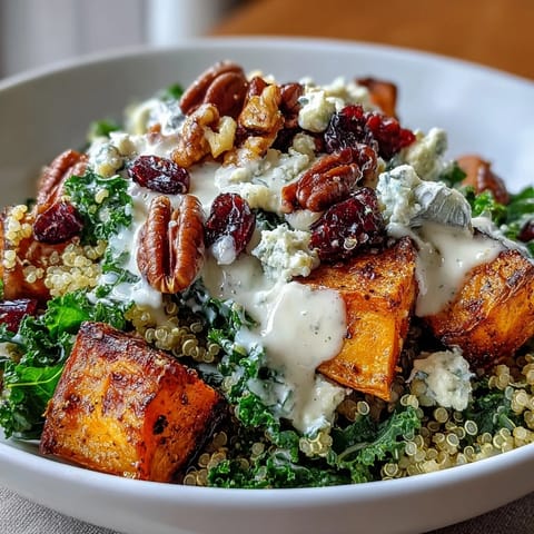 Topped with crunchy pecans and dried cranberries for a festive autumn texture contrast.