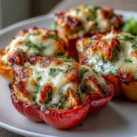 Pesto Chicken Stuffed Sweet Peppers