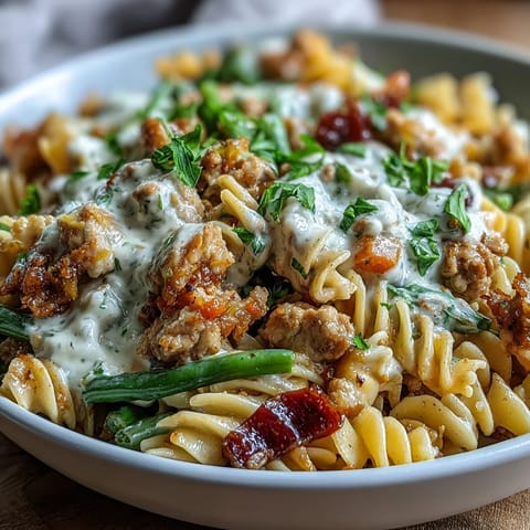 Steam rises from the skillet of Creamy Ranch Turkey & Veggie Skillet, highlighting colorful bell peppers and carrots in a creamy cheddar ranch sauce.