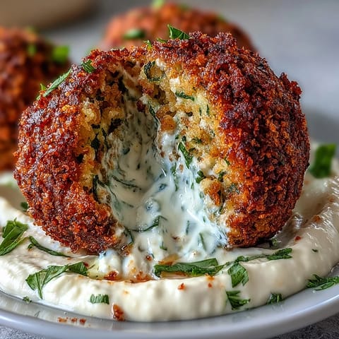 Vibrant falafel bowl with crispy falafel, creamy hummus, and fresh greens drizzled with tahini sauce.