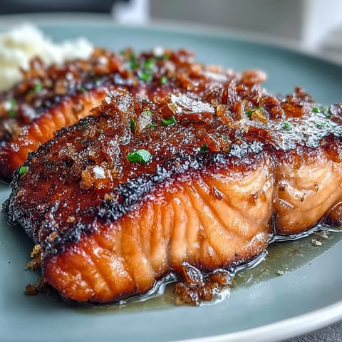 Succulent salmon with crackling skin paired with tender asparagus sautéed in zesty lemon and garlic, a quick keto-friendly meal.  