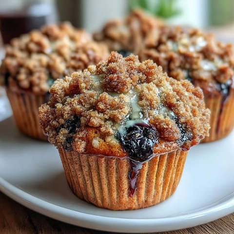 2. Freshly baked muffins packed with tangy lemon zest, sweet blueberries, and a buttery sourdough crumb topping.  