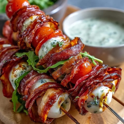 Picnic-ready Italian sub skewers with savory meats, cheese, and veggies on sticks, served with creamy homemade aioli for dipping.  
