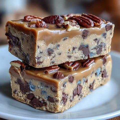 Healthy no-bake cookie dough protein bars packed with almond flour and chocolate chips, perfect for a quick snack.