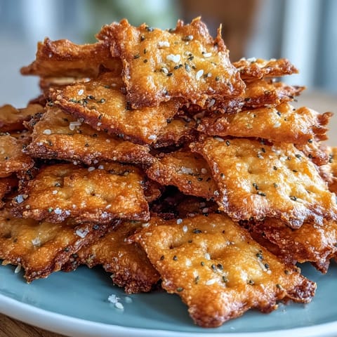 Golden sourdough crackers with sharp cheddar and everything seasoning, crispy and savory for the perfect snack.  