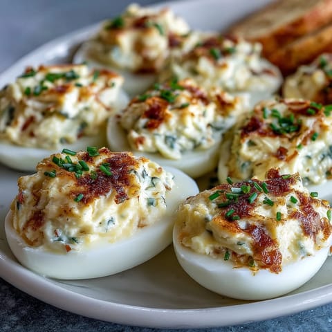 Adorable deviled egg chicks with carrot beaks and peppercorn eyes, perfect for Easter brunch or spring parties.