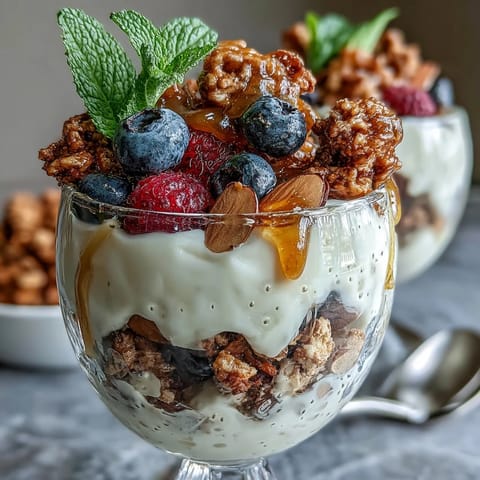 Vibrant Mothers Day brunch yogurt parfait bar with fresh berries, crunchy granola, and colorful toppings arranged for a festive, build-your-own breakfast spread.