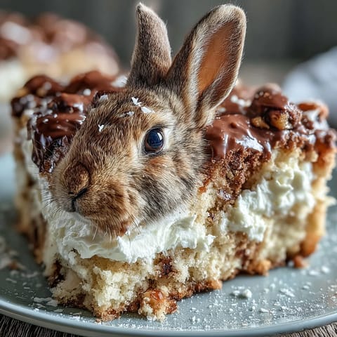 Sparkle Easter Bunny Cake with Gold Sprinkles, a whimsical vanilla cake decorated as a festive bunny with shimmering gold accents.