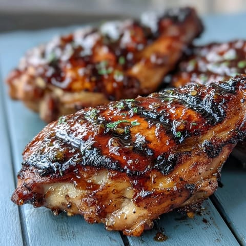 Sweet and smoky honey garlic chicken thighs sizzling on the grill, delivering bold flavors and tender, juicy meat every time.