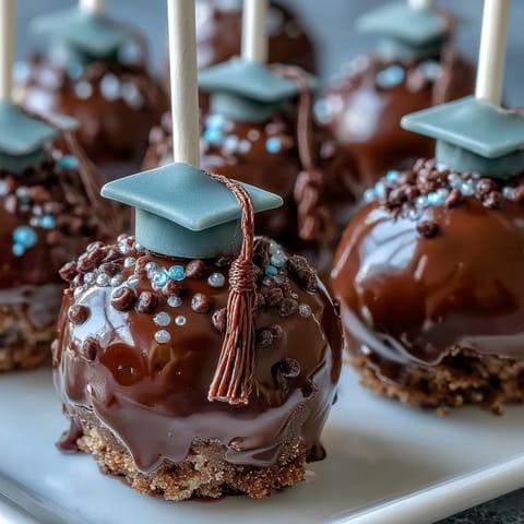 Celebrate graduation with vibrant cake pops in school colors, decorated with edible glitter and chocolate caps.