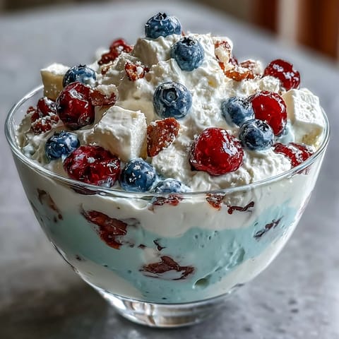 Red White Blue Berry Trifle: A majestic cascade of cake, berries, and fluffy cream.