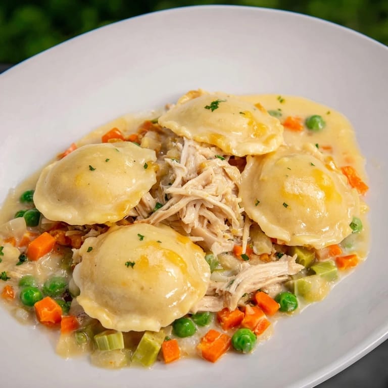 A delightful view of Chicken and Dumplings Casserole, a comforting American classic, fresh from the oven.