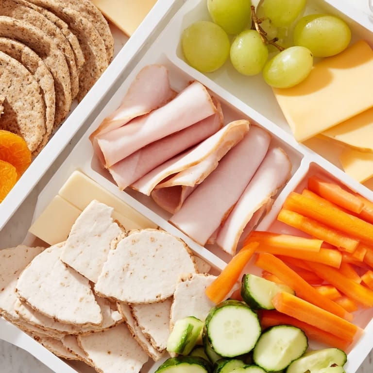 A visually appealing DIY Lunchables tray overflowing with diverse meats, cheeses, and fun snack accompaniments.