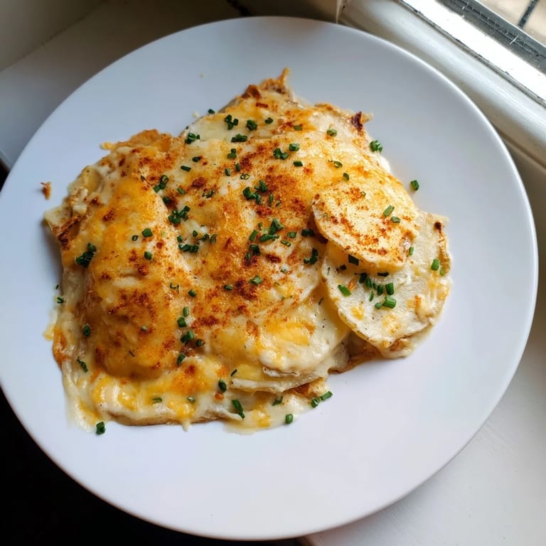 Creamy, cheesy scalloped potatoes with tender layers of potato, perfect for a cozy Sunday dinner.