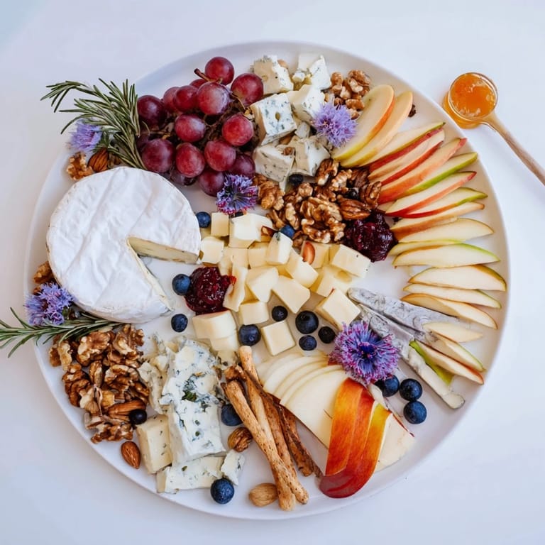 A close-up of the delicious Woodland Creature Cheese Platter with rosemary and fig jam for an appetizer.