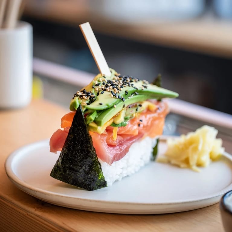 Beautiful and playful Sushi Sailboats at Sea, a delicious Japanese fusion appetizer with glistening fresh ingredients.