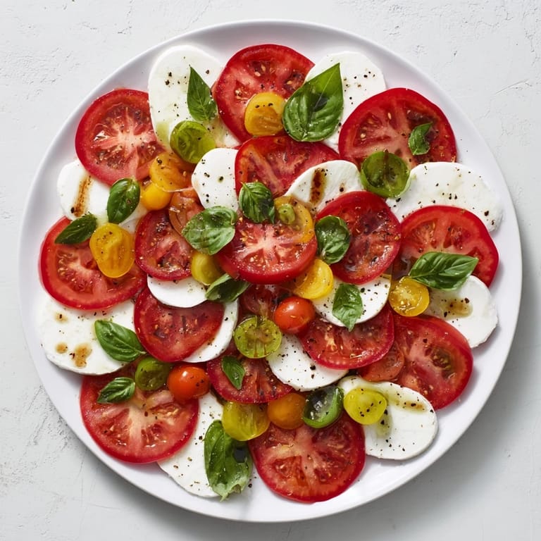 Enjoy this beautiful Starfish Caprese Salad, showcasing fresh mozzarella and colorful tomatoes drizzled with balsamic glaze.