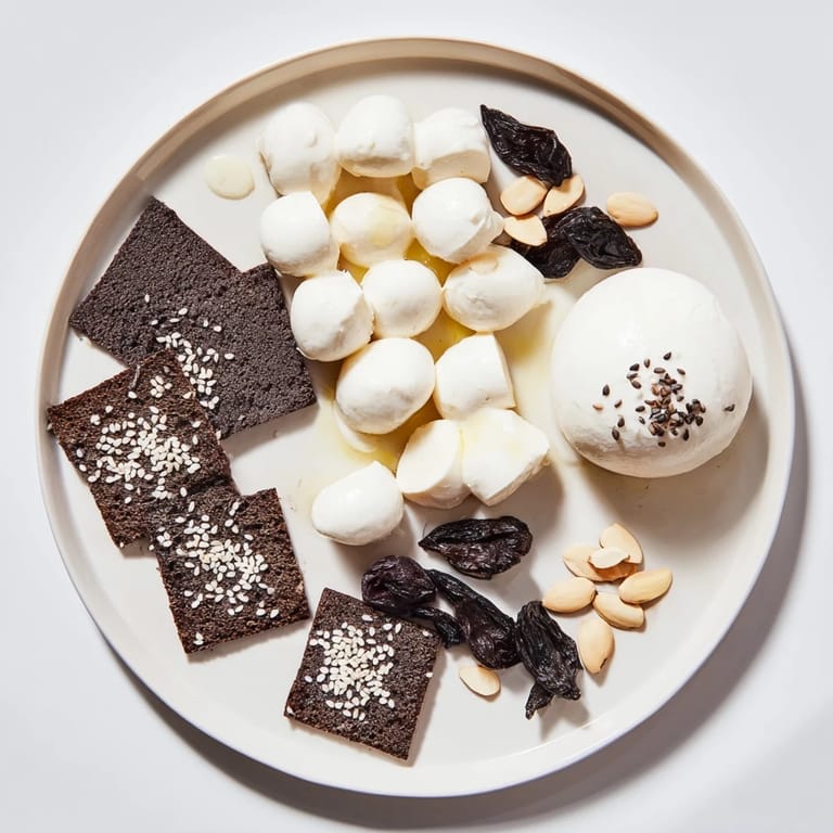 Appetizing close-up: bite-sized pieces of Black and White Formal Affair, ready for an elegant party's starter course.