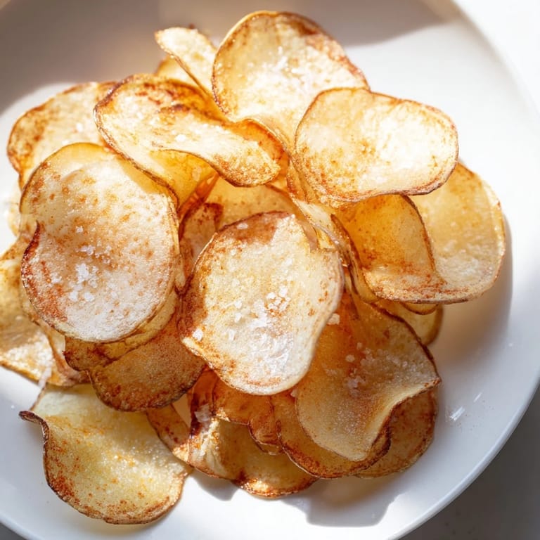 Thin, flavorful air-fryer potato chips, ready to crunch, ideal for a game day appetizer or side dish.