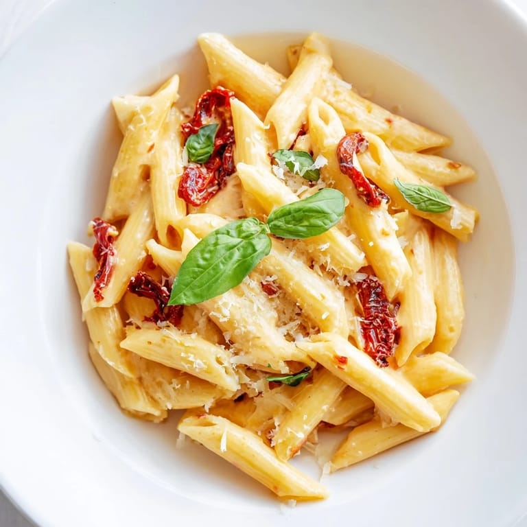 Warm and decadent, this Creamy Sun-Dried Tomato Pasta features sun-dried tomatoes and herbs; easy to make!