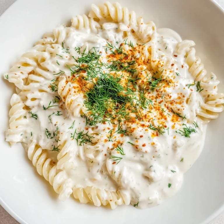 Tender pasta coated in cool, garlicky yogurt, beautifully topped with aromatic spiced butter, a Turkish yogurt pasta delight.