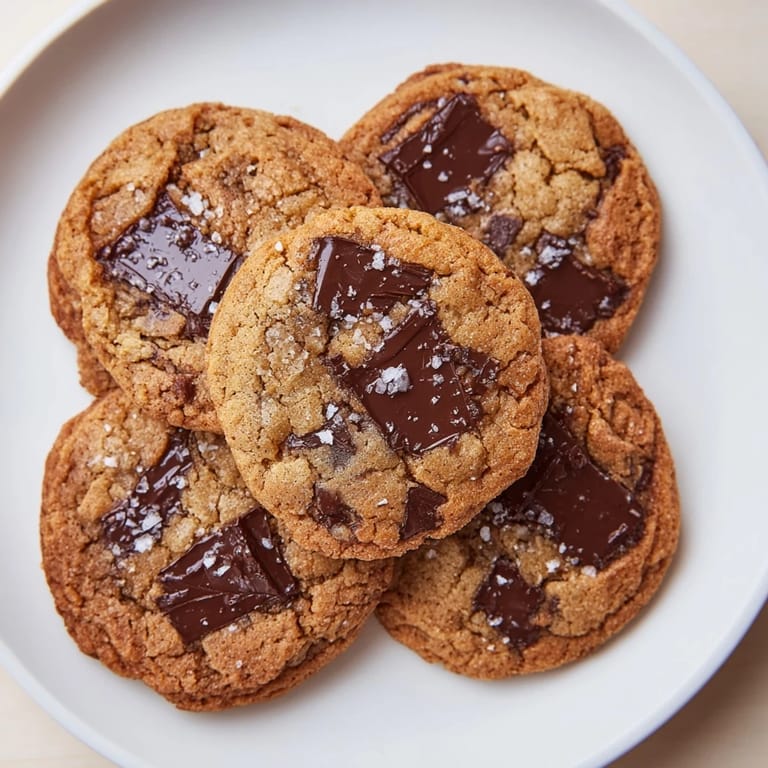 A close-up of gooey Miso Brown Butter Cookies, showcasing their delightful, caramelized texture.