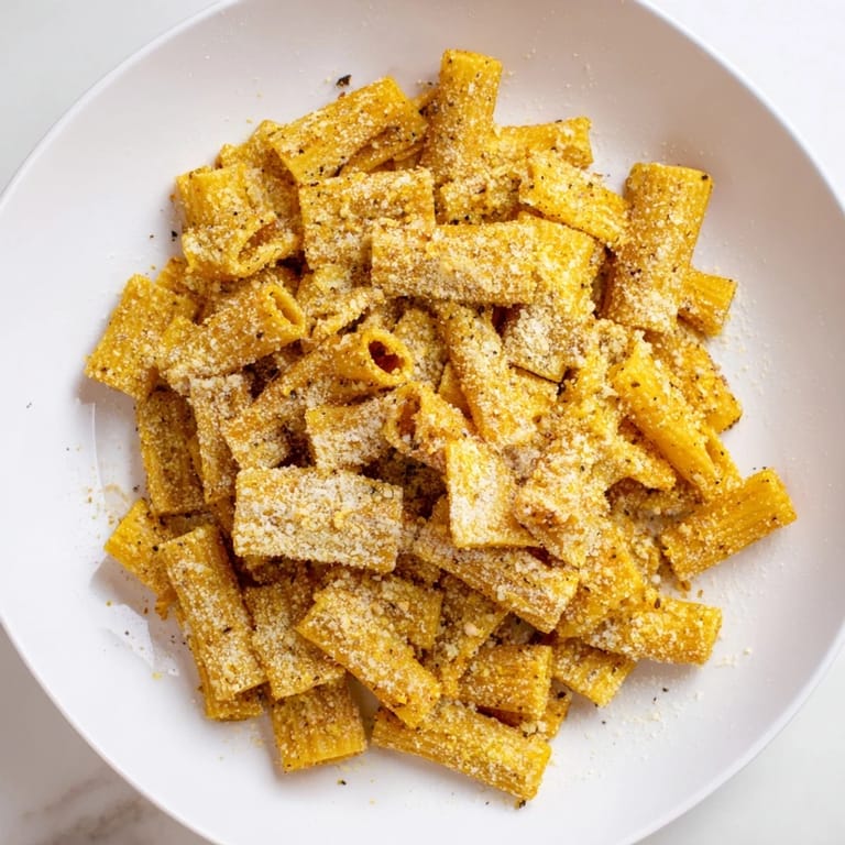 Close-up of Parmesan-sprinkled pasta chips, a delicious and easy appetizer with the recipe.