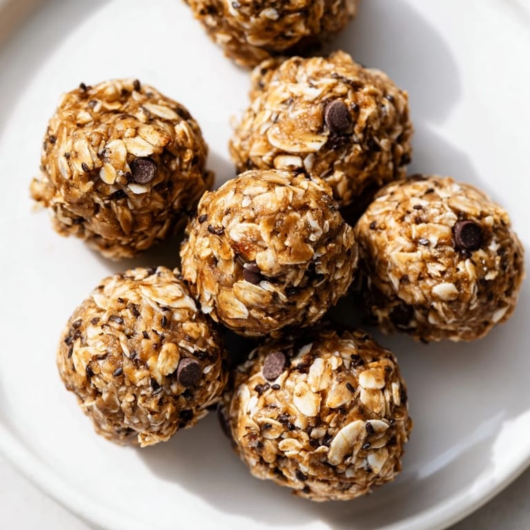 Close-up of a chewy Almond-Chia Energy Bite, showing the texture with oats and chia seeds visible.
