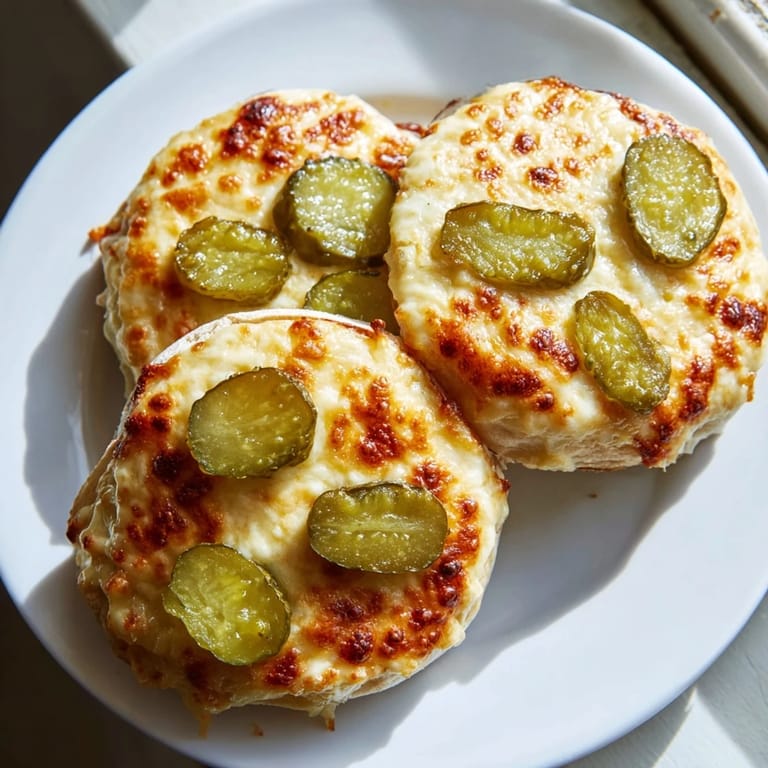 Crispy edges of a warm pickle bread sandwich with cheese, perfect for a quick lunch or snack.