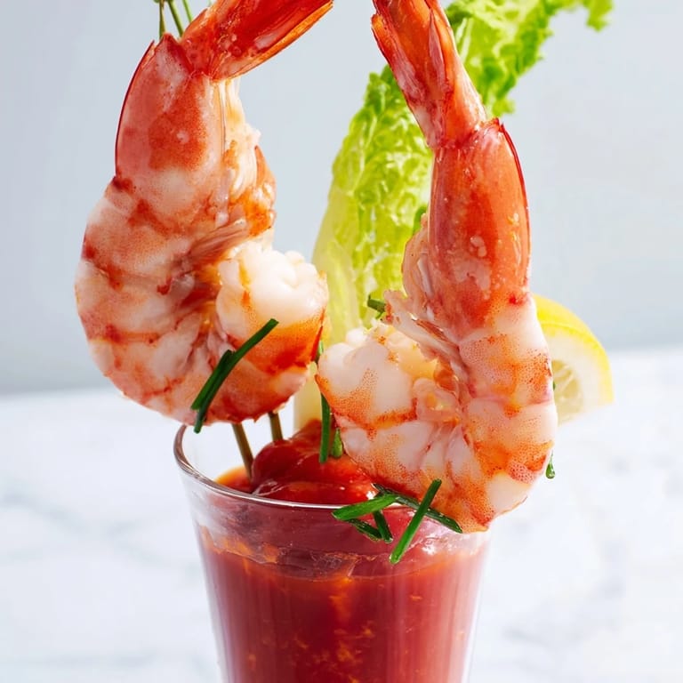 Enjoy a delightful view: chilled retro prawn cocktail shooters, garnished with chives and lemon wedges, ready to eat.