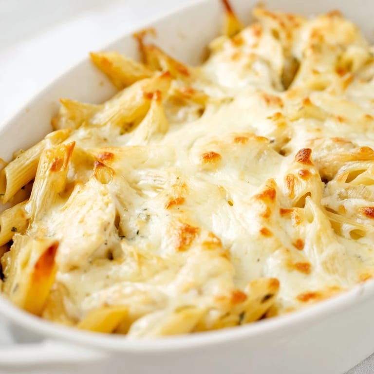 Steaming Chicken Ranch Pasta Bake, fork-ready with tender chicken and ranch sauce, garnished with green onions for a weeknight meal.
