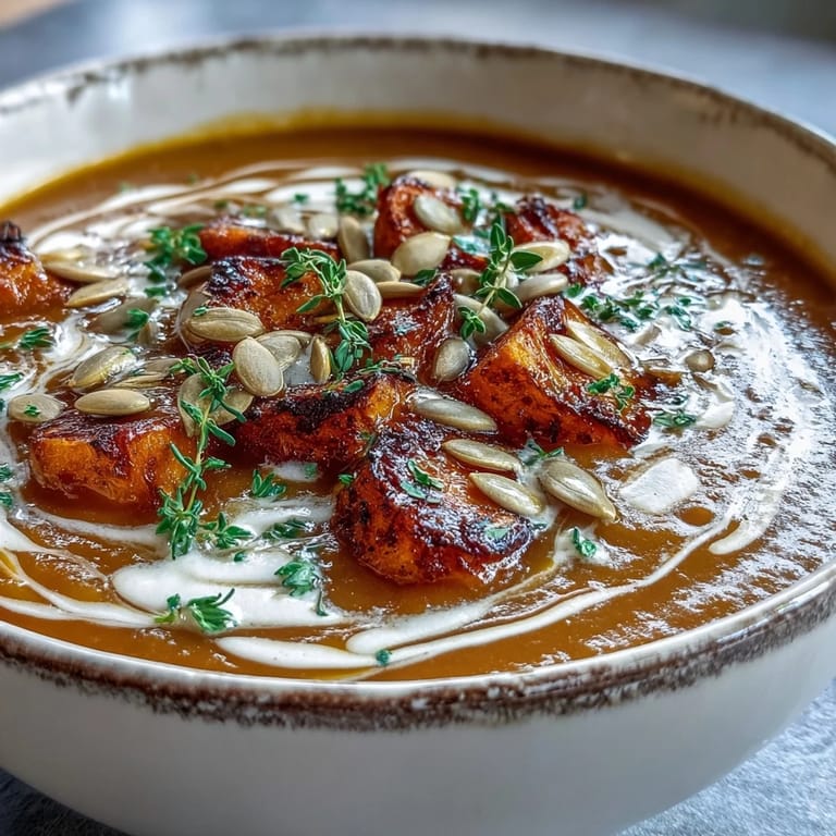 Roasted Butternut Squash Soup served hot alongside crusty artisan bread for a cozy lunch.