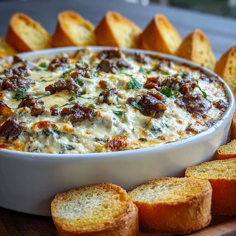 Bubbling hot Philly Cheesesteak Dip fresh from the oven, featuring savory ribeye, caramelized onions, and melted provolone, ready for dipping.