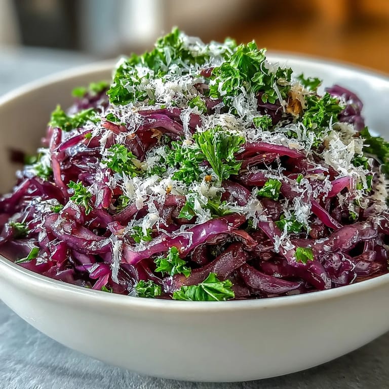 Taste this colorful Red Cabbage Coleslaw With Apple and Parmesan, perfect as a refreshing side.