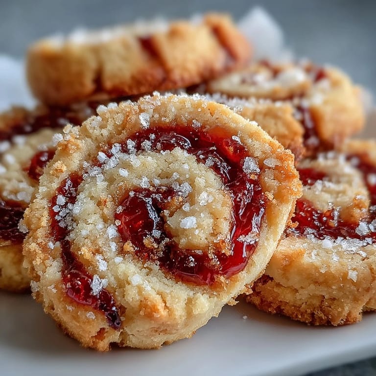 Freshly baked Raspberry Swirl Shortbread Cookies display jam swirls on parchment, a perfect homemade holiday gift idea.