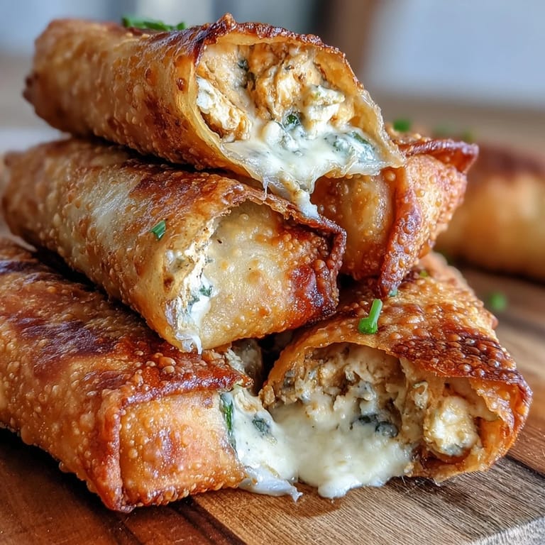 Crunchy, deep-fried Buffalo Chicken Dip Egg Rolls served with cool ranch or blue cheese dressing.
