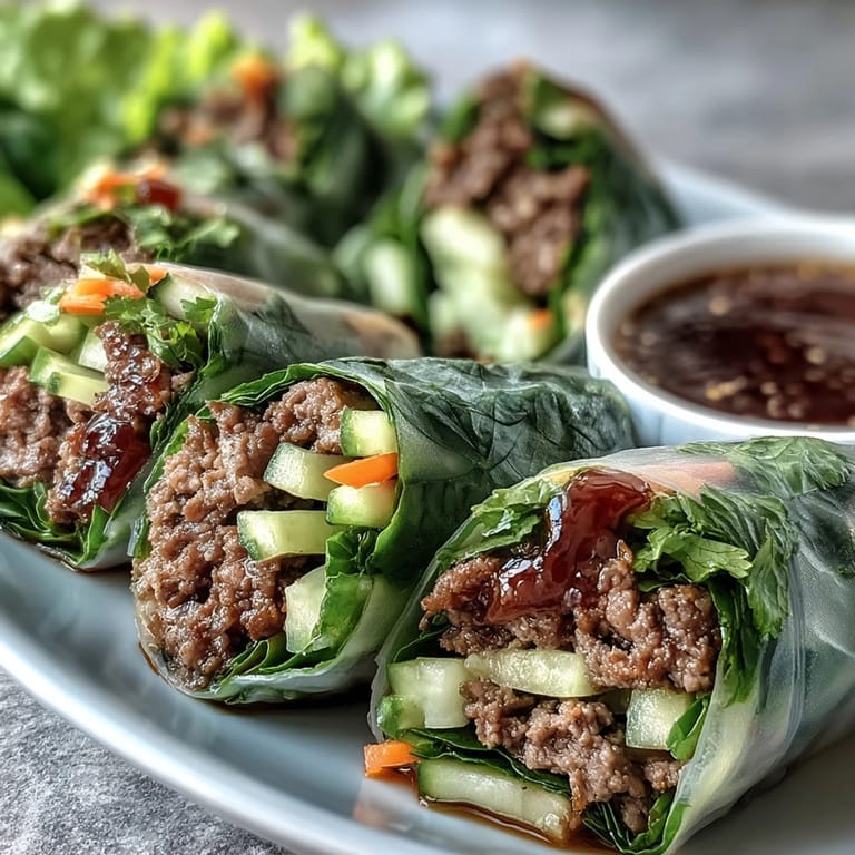 Soft rice paper Thai Basil Beef Rolls stacked with cucumbers, carrots, and aromatic Thai basil.