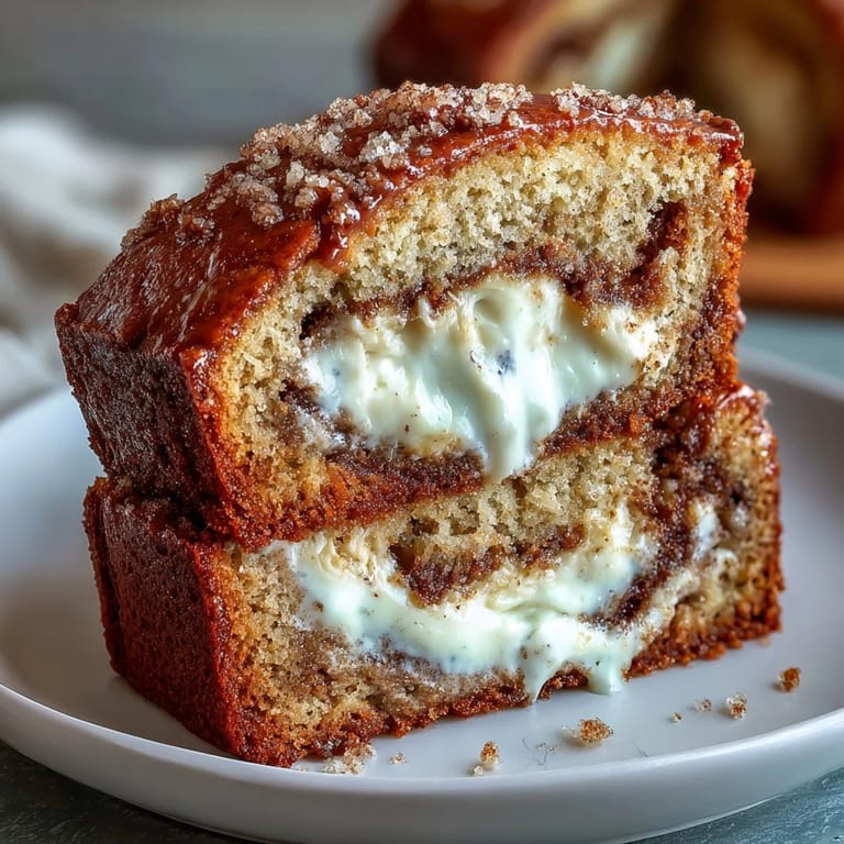 Freshly baked Cream Cheese Cinnamon Swirl Banana Bread rests on a cooling rack with ripe bananas nearby.