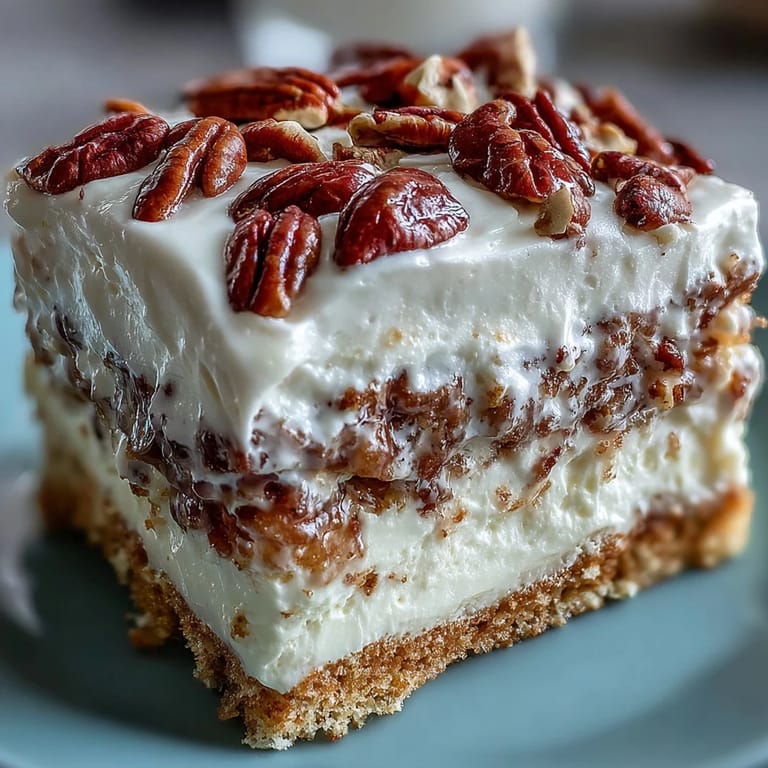 Butter Pecan Tres Leches Cake with pecan caramel drizzle over whipped topping, ideal for Mexican-American dessert lovers in the U.S.