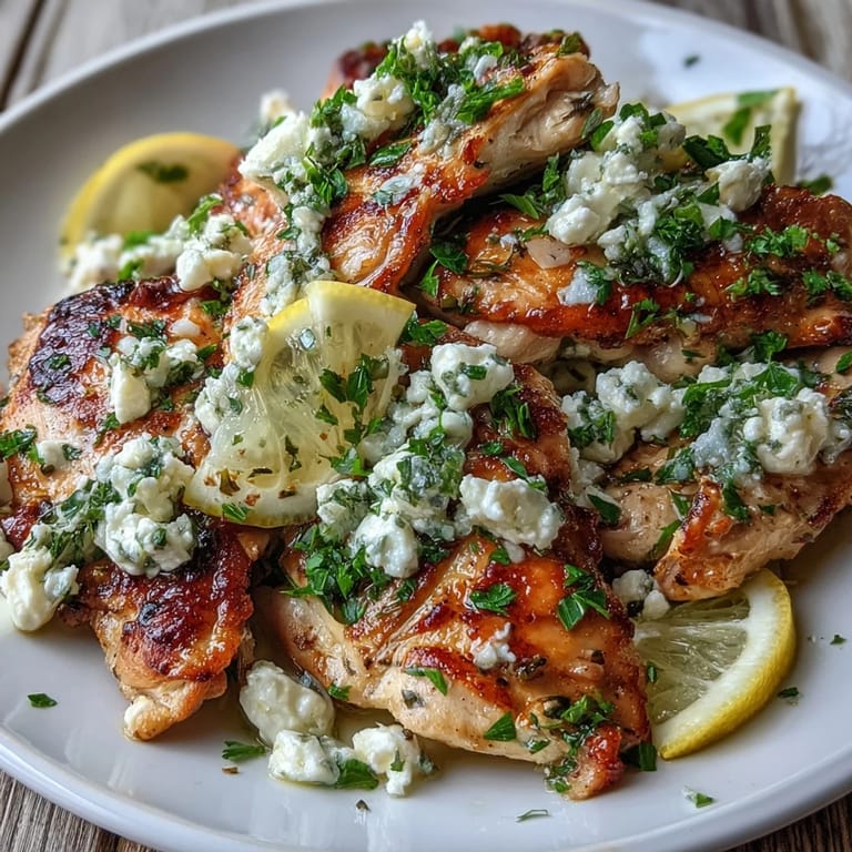 Sizzling Mediterranean Greek Chicken with Lemon and Feta rests beside a bright green salad for dinner.