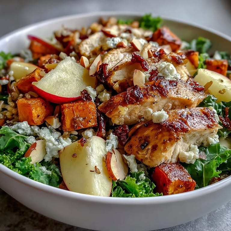 Crisp diced apples, creamy goat cheese, and toasted almonds add sweet, tangy, and crunchy textures to this wholesome Harvest Bowl for dinner.