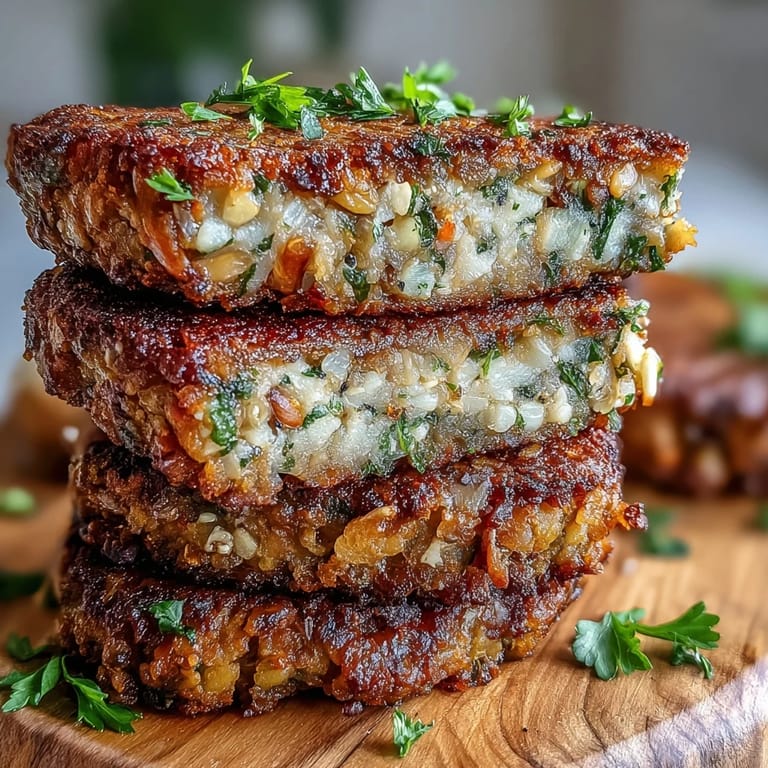 Pan-fried Black-Eyed Pea Burger Patties with crispy edges, garnished with fresh parsley and a side of sweet potato fries.
