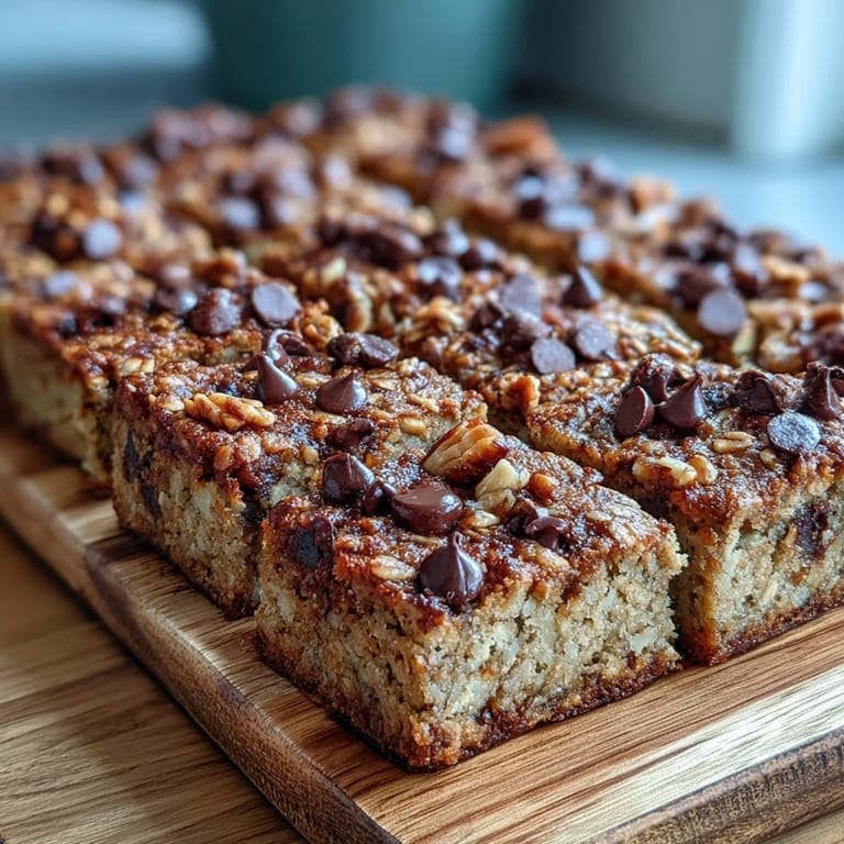 Freshly baked Baked Oatmeal Bars with a chewy texture, sliced into squares and perfect for meal prep.