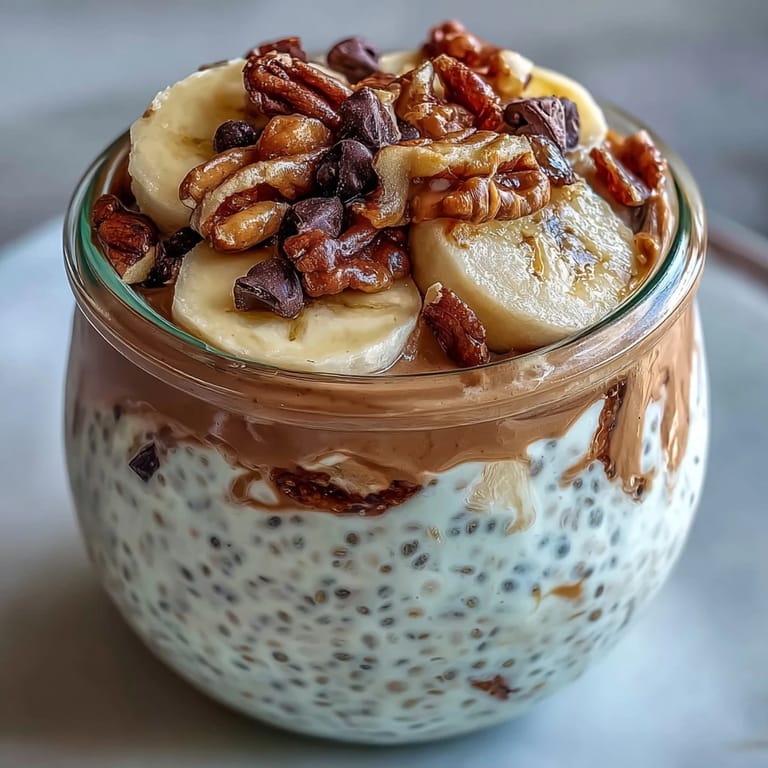 Ready-to-eat Chunky Monkey Overnight Chia Pudding served chilled, perfect for a wholesome gluten-free breakfast or snack.