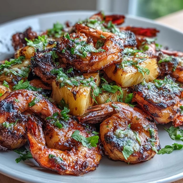 Vibrant skewers of marinated shrimp, pineapple, bell pepper, and onion are charred to perfection, bursting with fresh cilantro-lime flavor.