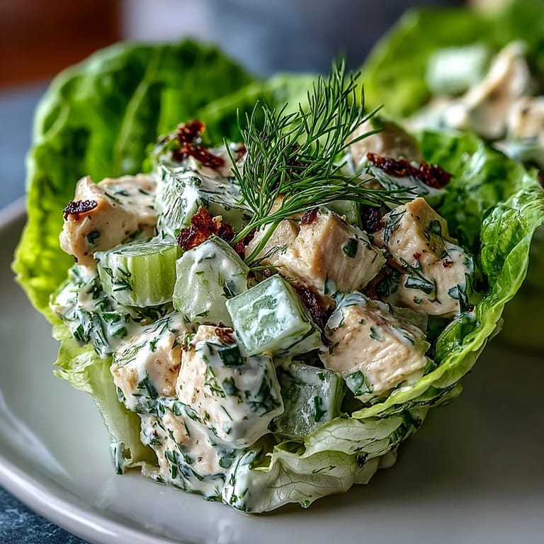 Creamy avocado and tender chicken blend with fresh herbs, spooned into crunchy lettuce cups for a light, satisfying meal.