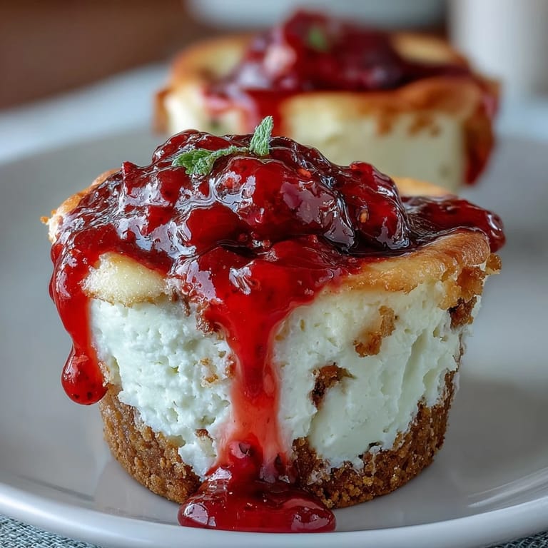 Protein-packed strawberry cheesecake bites with smooth filling and sweet strawberry topping, ideal for guilt-free indulgence.